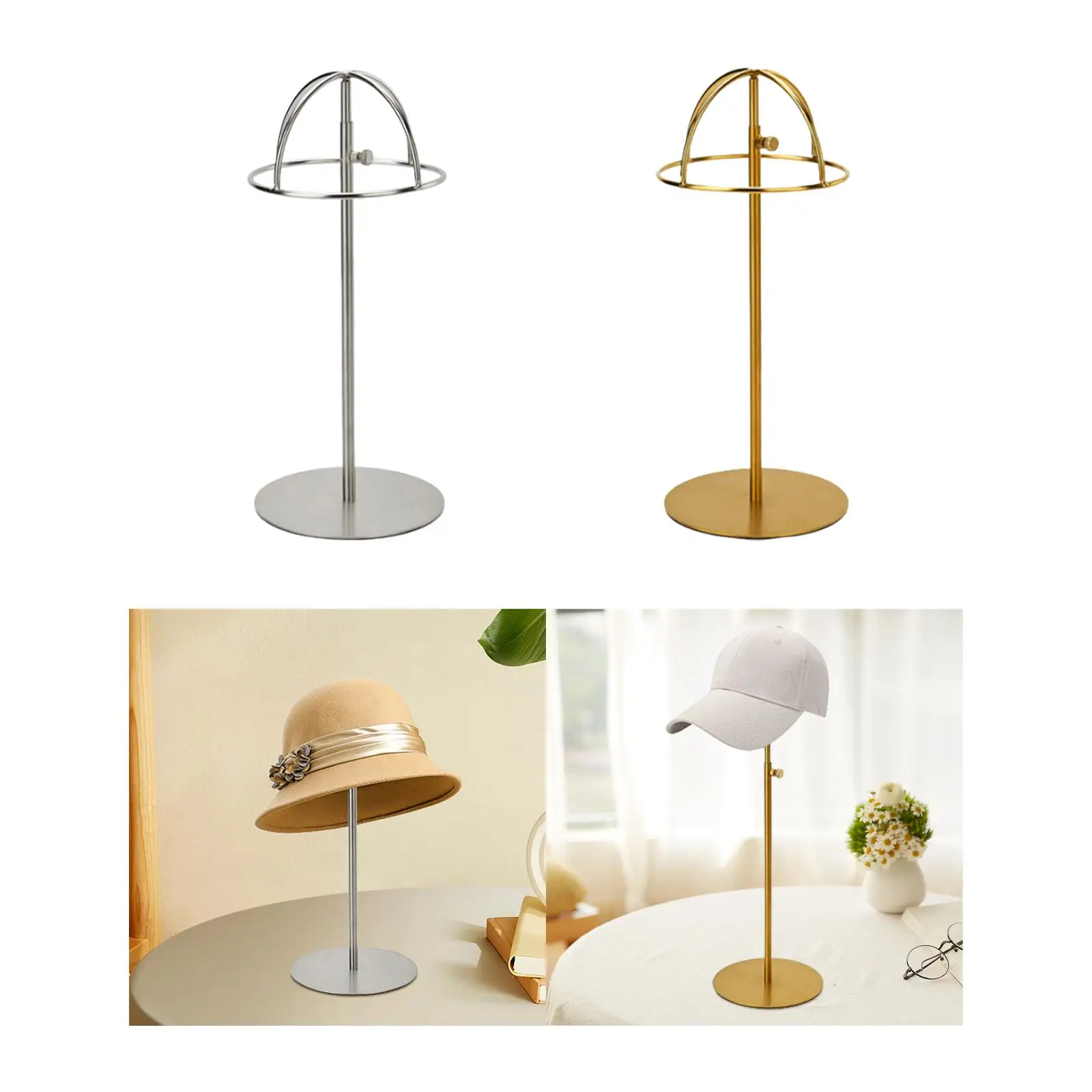 Desktop Hat Display Rack Stainless Steel Hairpieces Stand Multifunction Hat Stand for Bedroom Home Shopping Mall Clothing Store