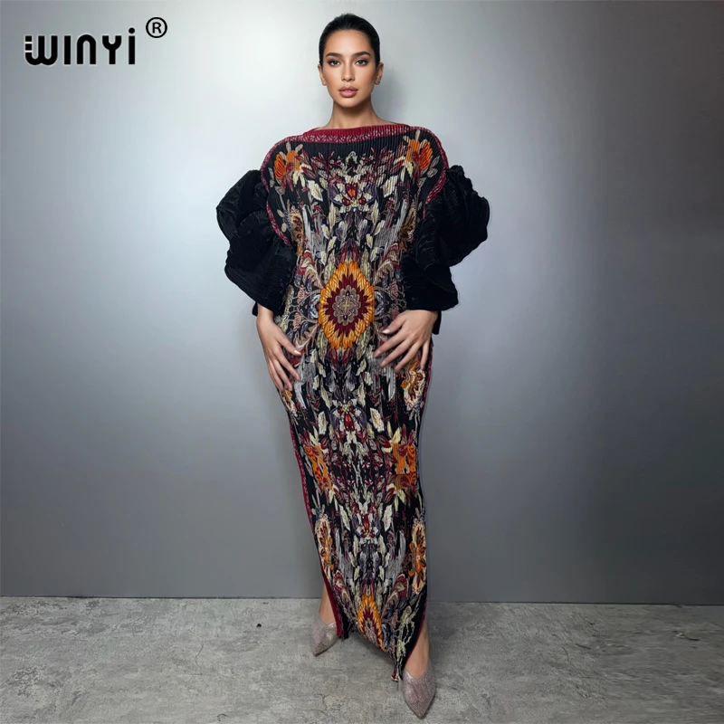 WINYI Sommerkleid, plissiert, elastisch, schmal geschnitten, Retro-Strandkleid, muslimisches Damen-Kaftan, Abaya, Dubai, luxuriöses langes Abendkleid