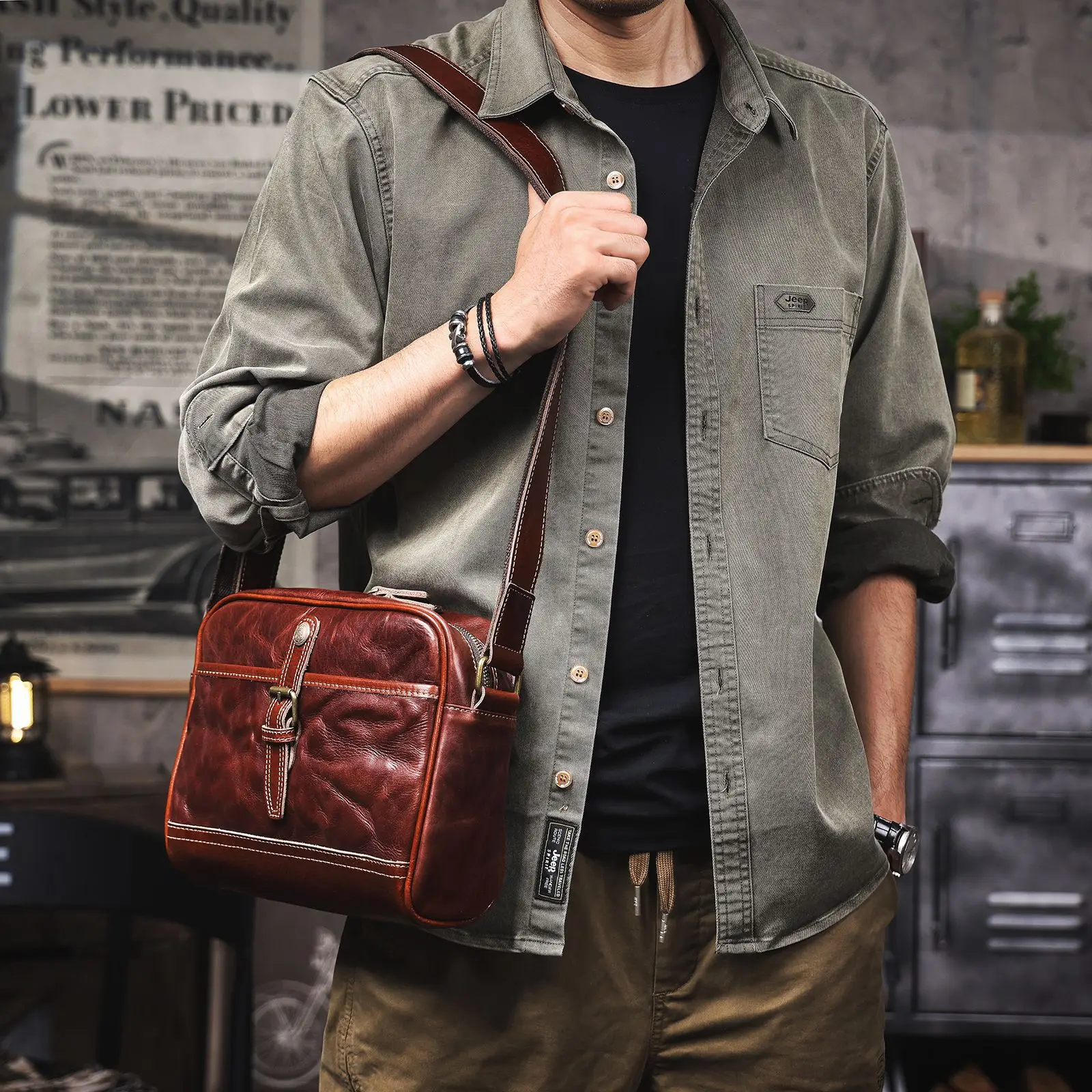fashion vintage first layer cowhide men's black shoulder bag casual luxury handmade real cow leather travel crossbody bag