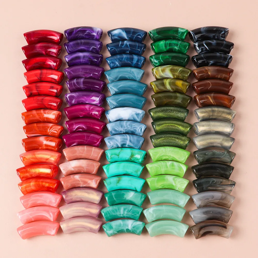 Colorful 15pcs/lot Acrylic 11x35mm Chunky Bamboo Curved Tube Loose Beads for Bracelet Necklace Making DIY Jewelry Accessories