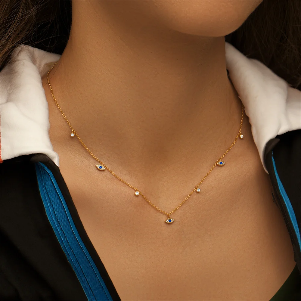 ROXI 925 Sterling Silver Four Star/Devil Eye Zircon Pendant Necklace Women Personality Temperament  Clavicle Chain Jewelry Gift