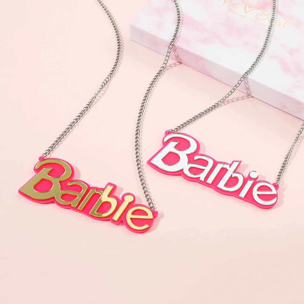 Disney Barbie Princess Party Style Acrylic Personality Pendant Necklace Letter Barbie Charm Neck Chain Jewelry