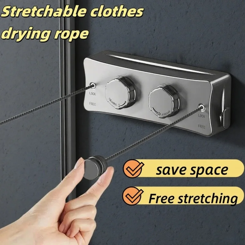 【セール中】5.1メートル伸縮式物干しロープ、屋内外兼用ステンレス製衣類乾燥ラック、省スペース乾燥ハンガー