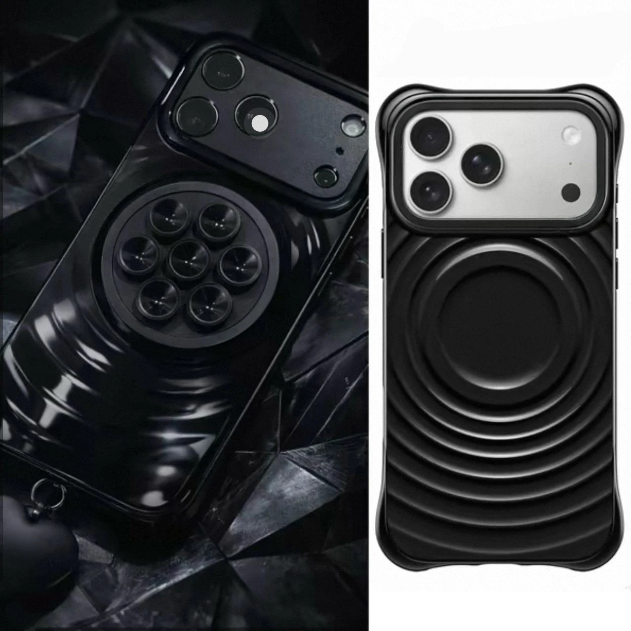 

Glossy Black Wave Silicone Protective Magnetic Case for IPhone 17 16 Pro Max for 17Pro