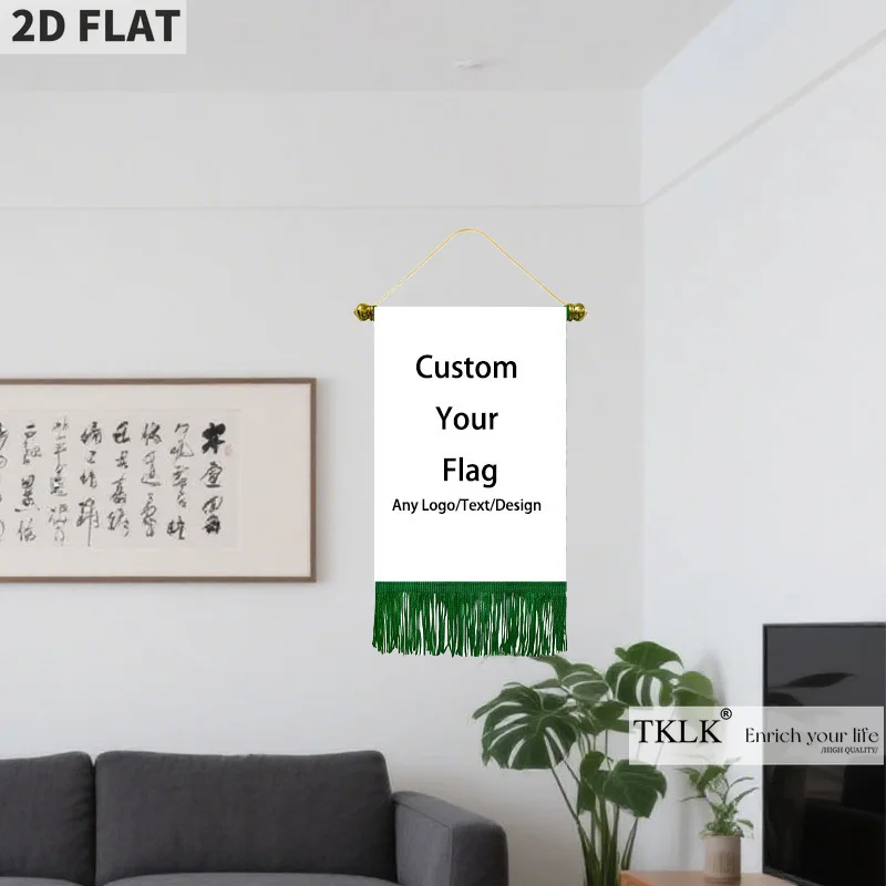 

Personalized Double-Sided Tassel Hanging Flag with image and text, wall decor for indoor outdoor, ideal for dorm rooms, gardens