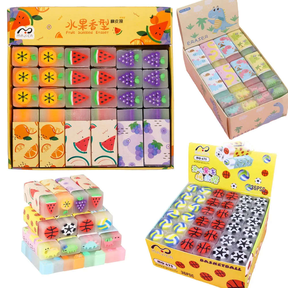 12/32/36 pièces gommes mignonnes en gros boule de fruits dinosaure amusant bureau animaux gommes à crayon pour fournitures scolaires prix cadeaux cadeaux cadeaux de fête