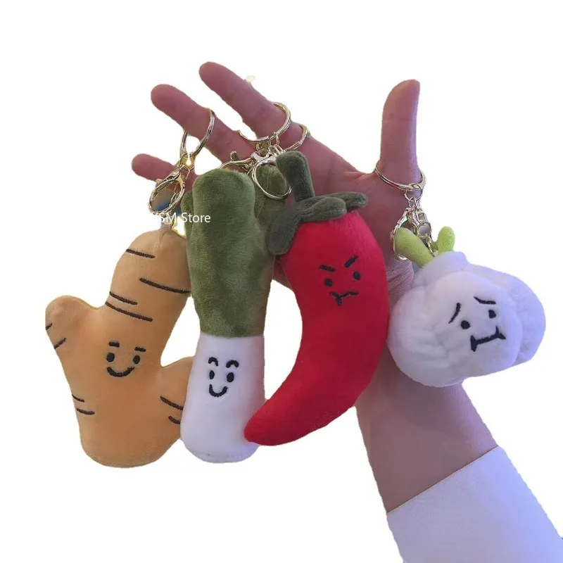 Bonito vegetal recheado boneca de pelúcia brinquedo gengibre alho cebola verde pimenta quente chaveiro macio brinquedo de pelúcia pingente crianças presentes