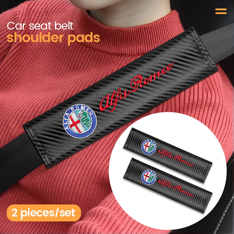 2pcs Car Seat Belts Covers Padding Carbon Fiber Belt Shoulder Sleeve  For Alfa Romeo Giulietta Mito Giulia Stelvio Brera 147 GT