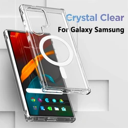 Original Magnetic Clear Cover For Magsafe Case Samsung Galaxy S24 S23 Fe S21 Plus S22 Ultra Z Flip Fold 6 5 4 3 Acrylic Silicone