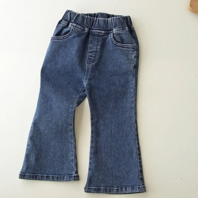 2024 Spring Girls Jeans Clothes High Waist Bell-bottoms Solid Color Jeans Children's Demin Clothing 1-6T Autumn Flared Trousers