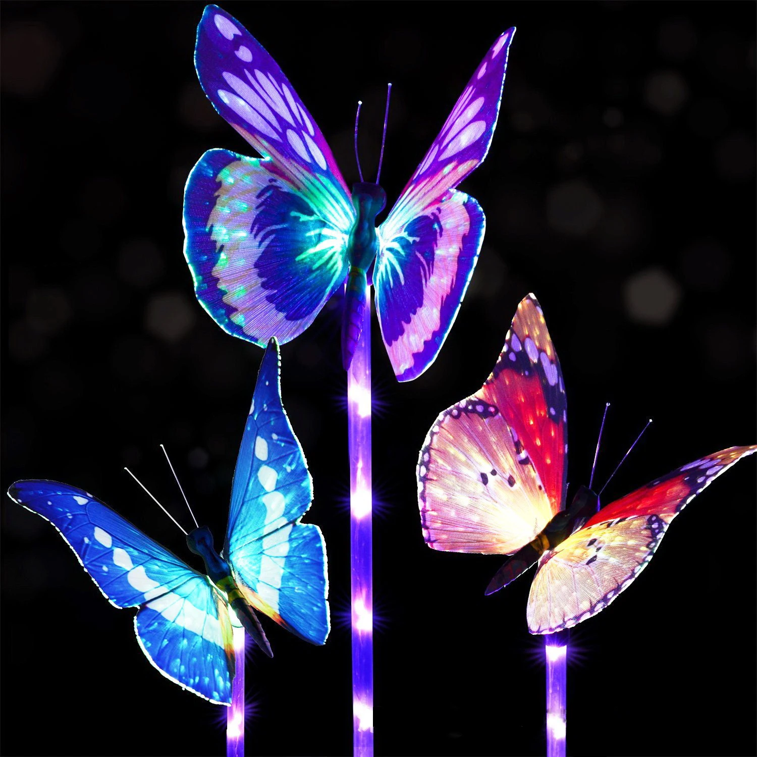 Solar Outdoor LED Fiber Optic Simulation Butterfly Lawn Light Colorful Gradient Garden Landscape Light for Patio Yard Lawn Decor