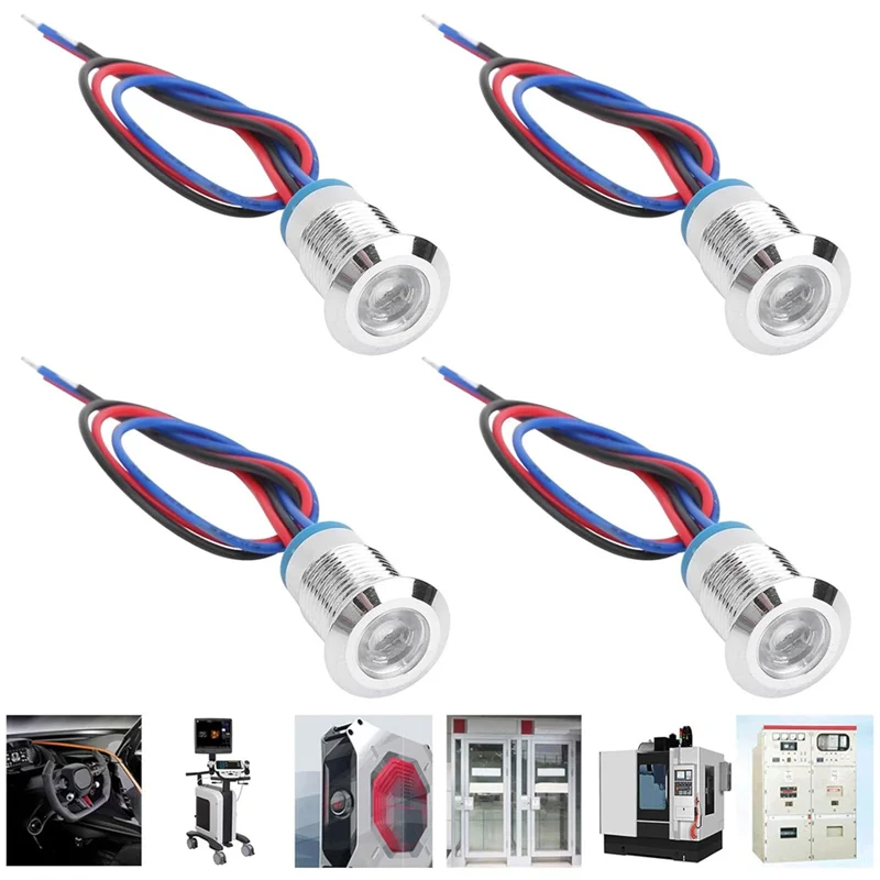 ABCL 사전 유선 LED 표시기 12Mm 12V-24V 이중 색상 공통 양극 LED 조명(빨간색 파란색), 버튼 및 표시기