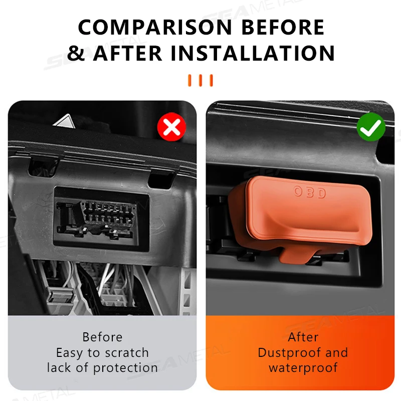 ฝาครอบซิลิโคนป้องกันฝุ่นสำหรับช่อง OBD ในรถยนต์ SEAMETAL ดีไซน์แบบมีหูจับ ป้องกันน้ำและฝุ่น อุปกรณ์เสริมในรถยนต์