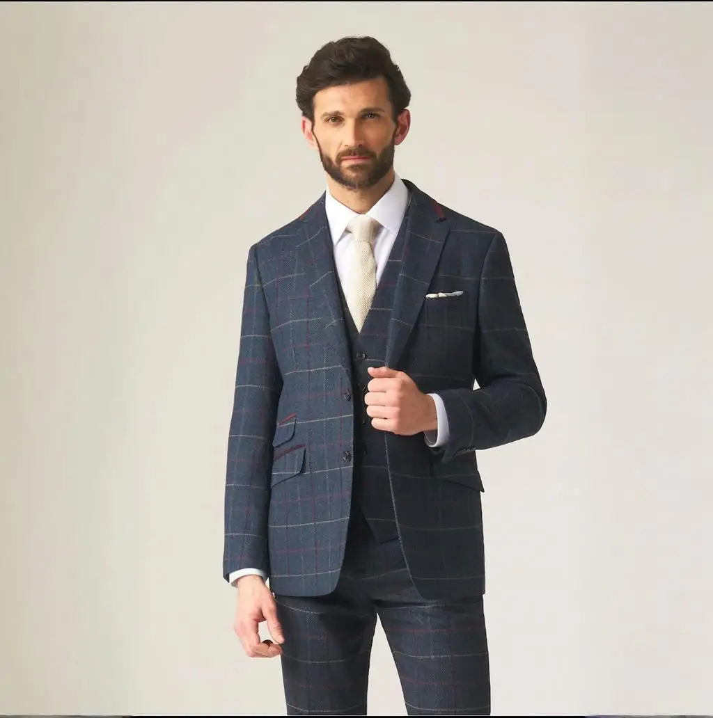 Tweed Tailored Wool Blend Suit Mens 2 Piece Suit Regular Fit Blazer Elegant Wedding Banquet Suit Business Outfits Customize