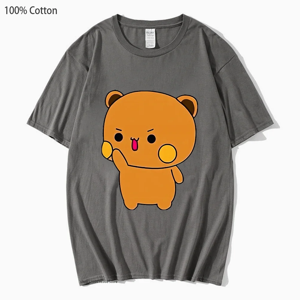 Couple T-Shirts Bubu with Dudu T-Shirts Cartoon Cute Panda and Brownie Bear Tshirt Men Women Tee 100%Cotton Shirt Kawaii Y2k Top image 6