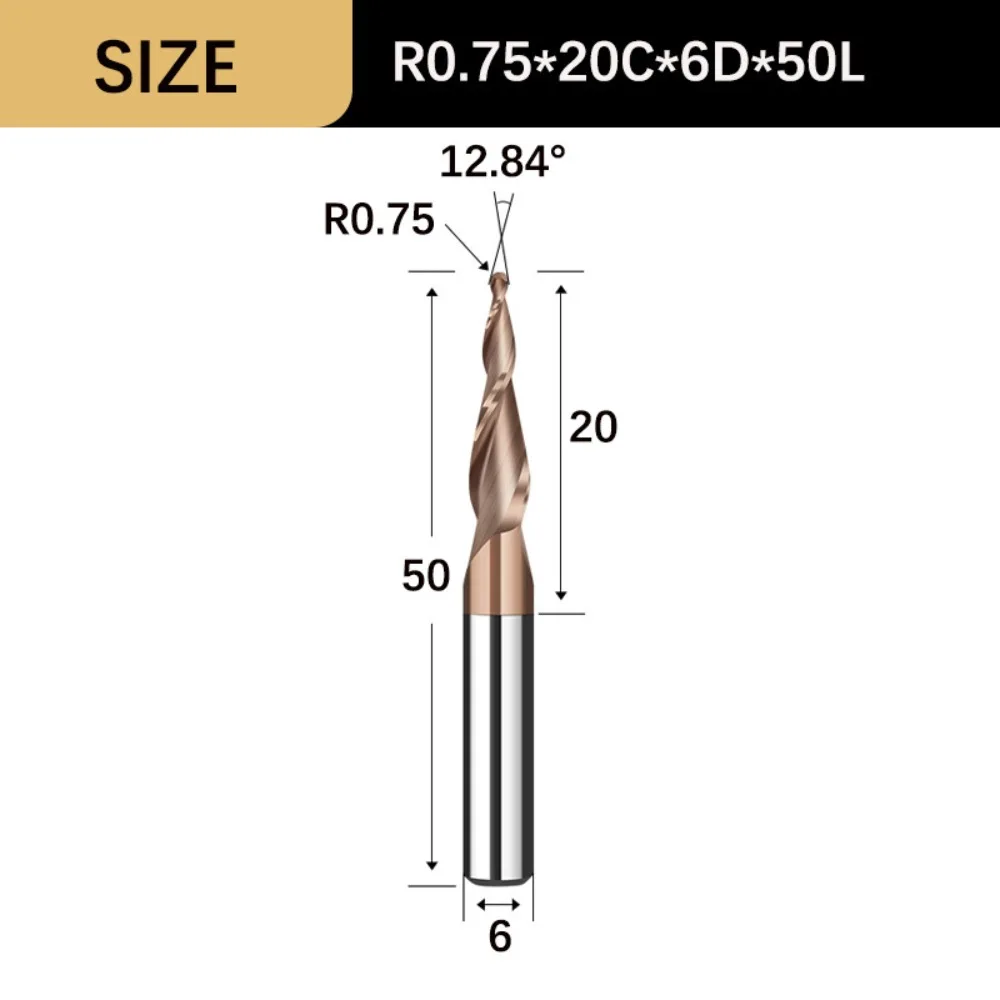 Solid Carbide Tapered Ball Nose End Mill Tapered Ball Nose Spiral Engraving Router Bits CNC Carving Bit Woodworking