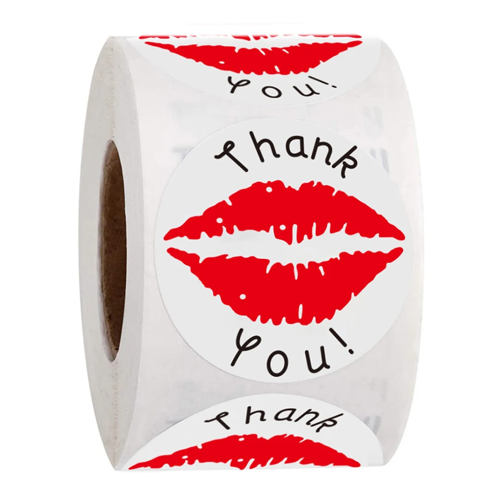 50-500pcs Lips Thank You Stickers Round Seal Labels Handmade Sticker For Candy Gift Box Packing Bag Wedding Thanks Stickers