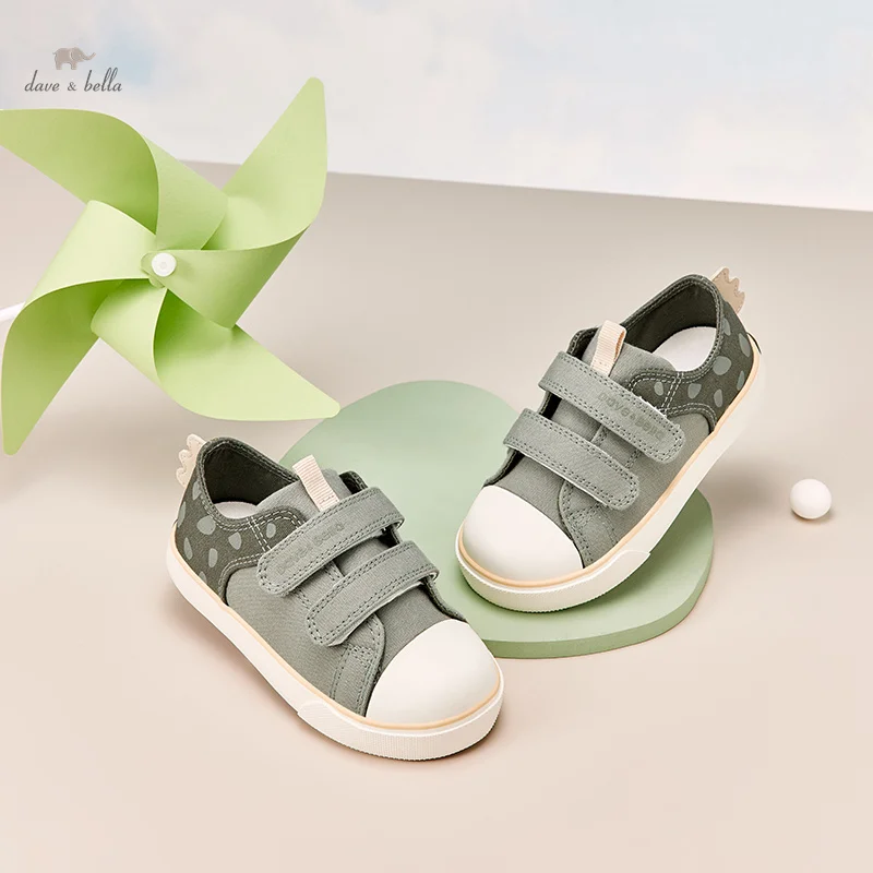 Dave Bella Kids Shoes for Girl Spring Autumn Baby Canvas Shoes Girls Casual Gray Green Non-slip Boys Shoes DB1248515