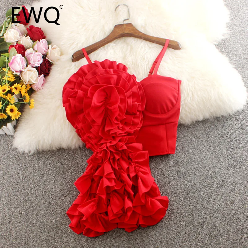 EWQ Fashion 3D Flower Spliced Design Camis For Women Sexy Solid Color Strapless Slim Top Clothing 2024 Summer New 27X593