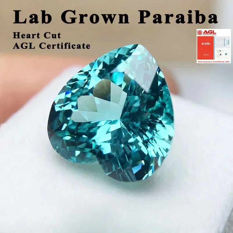 

Hot Sales Lab Grown Paraiba Heart Cut Gemstone for DIY Advanced Jewelry Making Inlay Ring Necklace Selectable AGL Certificate