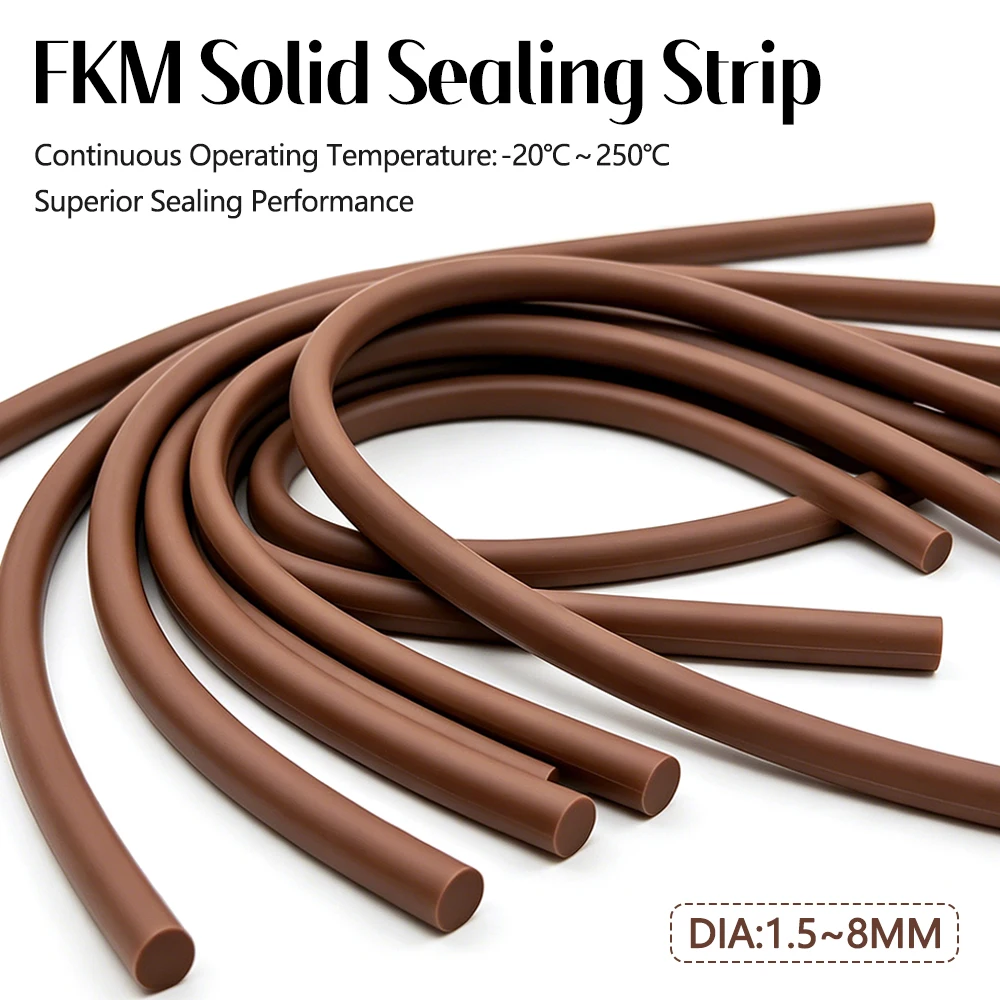 Brown FKM Vitons Seal Strip Cord 5/10/20M OD 1.5-1.8-2-2.5-3-4-5-6-7-8mm Solid Round Fluororubber Strip Door Sealing
