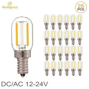 נורת LED Genixgreen DC AC 12V 24V E14 T22 בעלת מתח נמוך של 1W, נורת פילמנט צינורית E12 Candelabra LED Lamp RV Locomotive Room Lights