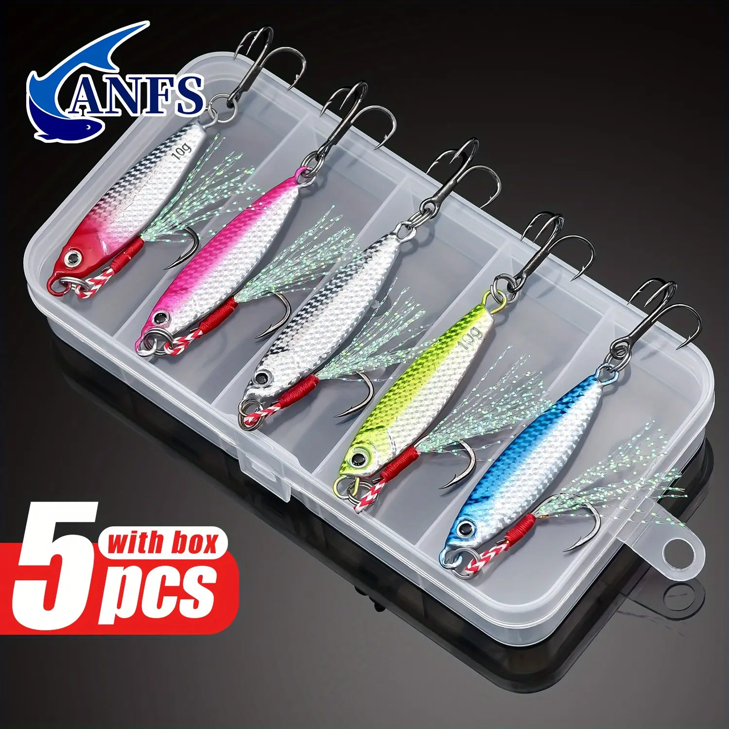 Anfs 5 pçs 10gmetal gabarito iscas de pesca conjunto-cebos de baixo artificial, truuta jigging isca para pesca de água salgada de água doce