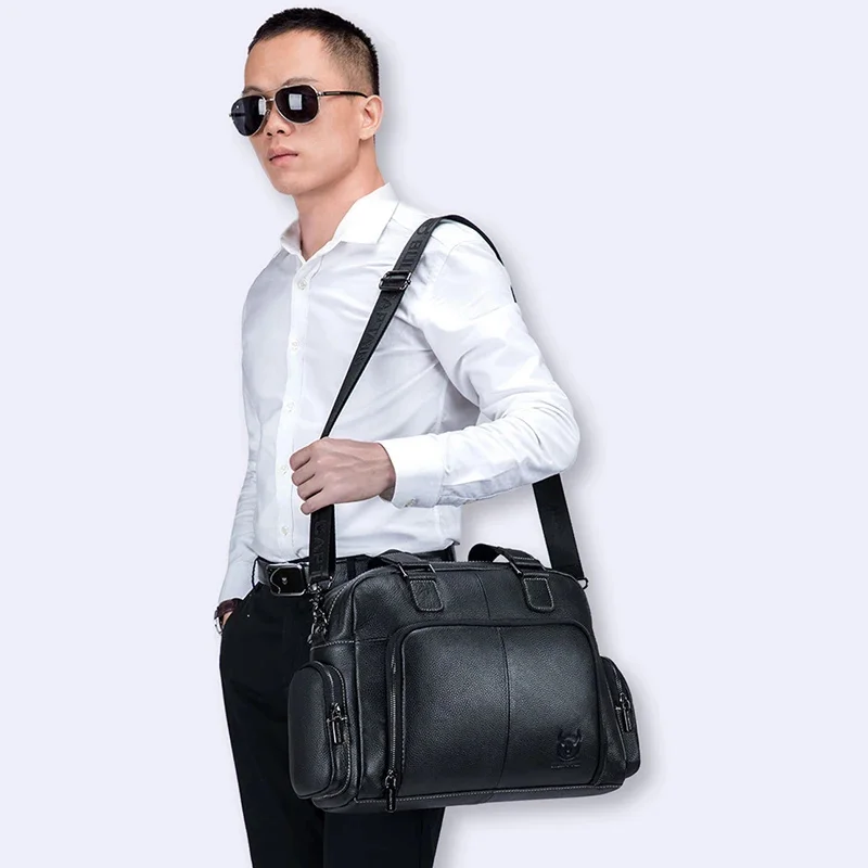 Echt Lederen Aktetas Voor Mannen Luxe Koeienhuid Handtassen Tote Laptop Shoulder Business Messenger Crossbody Side Reistas