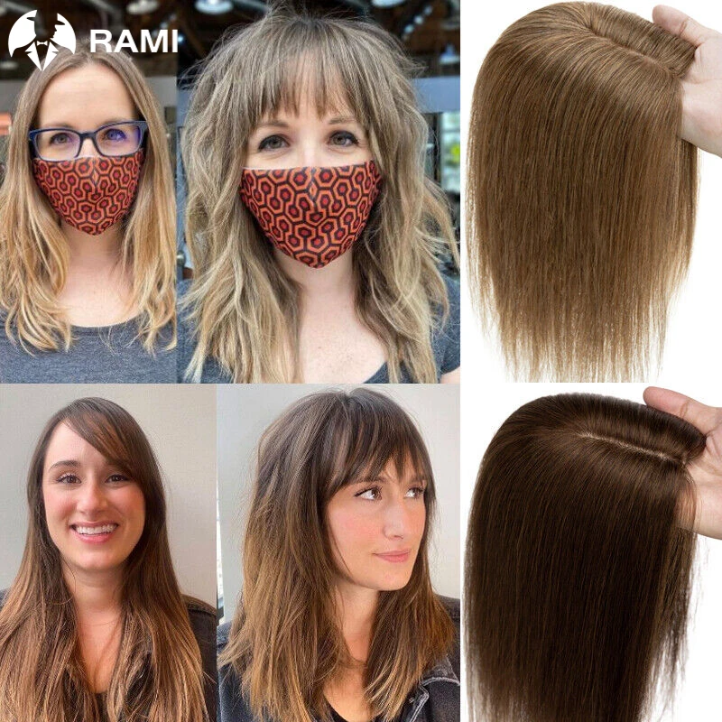 Topper de cheveux naturels pour femmes, accessoires de cheveux humains, pinces à cheveux droites, perruques pour dames, postiches avec frange