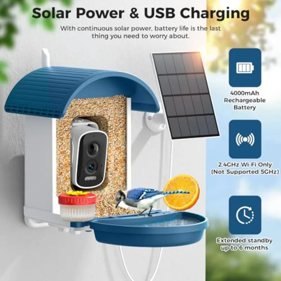 【Spot goods】Bird Feeder with Camera Smart Birdfeeder with Solar-Powered 5MP AI Identify Birds 11000 Night Vision Auto Record Vi view 6