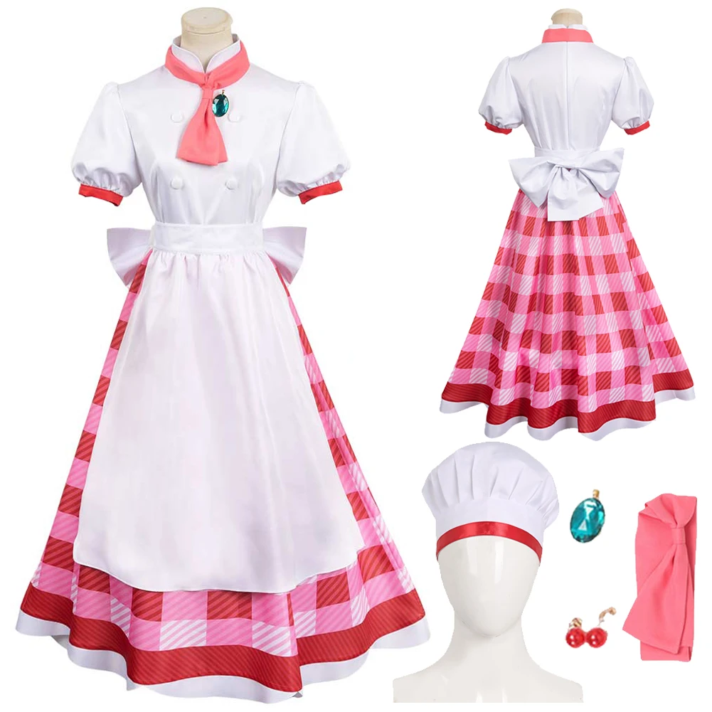 

Chef Peach Cosplay Fantasy Costume Anime Game Showtime Disguise Hat Lolita Dress Outfit Women Adult Girl Roleplay Halloween Suit