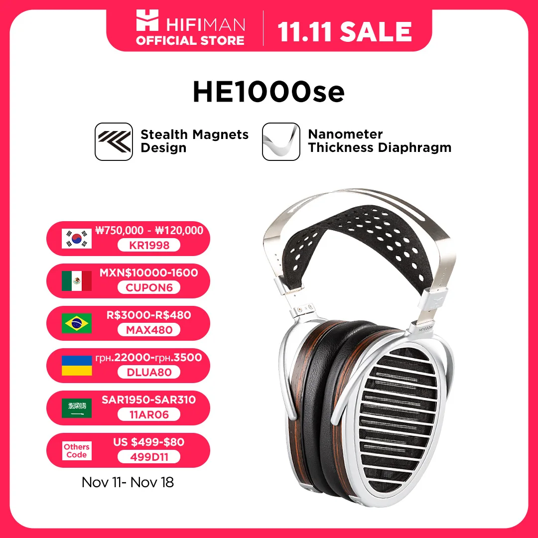 HIFIMAN HE1000se Full-Size Over-Ear Open-Back Planar Magnetic Audiophile Headphone with Stealth Magnets for Home&Studio