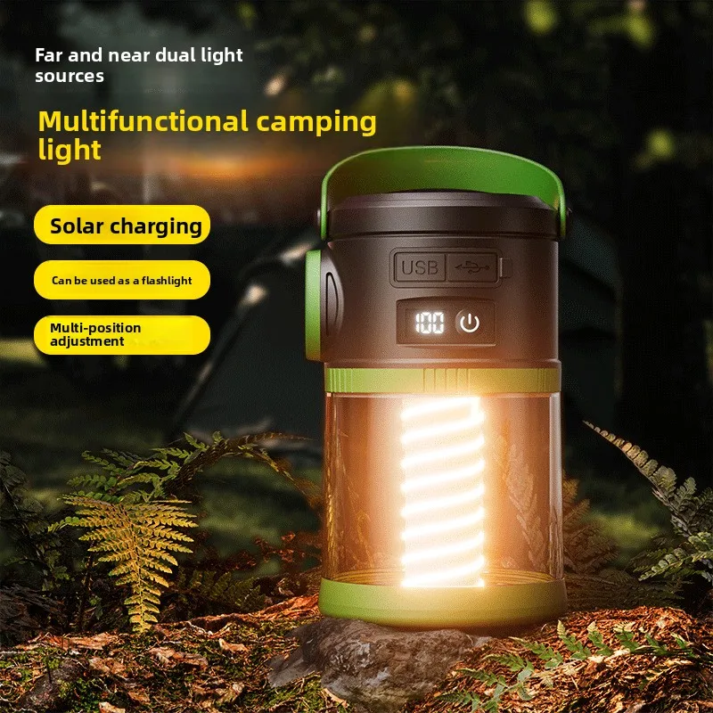 

New type of solar powered LED outdoor hiking atmosphere lighting, high-end feeling, rechargeable camping light, super long, and