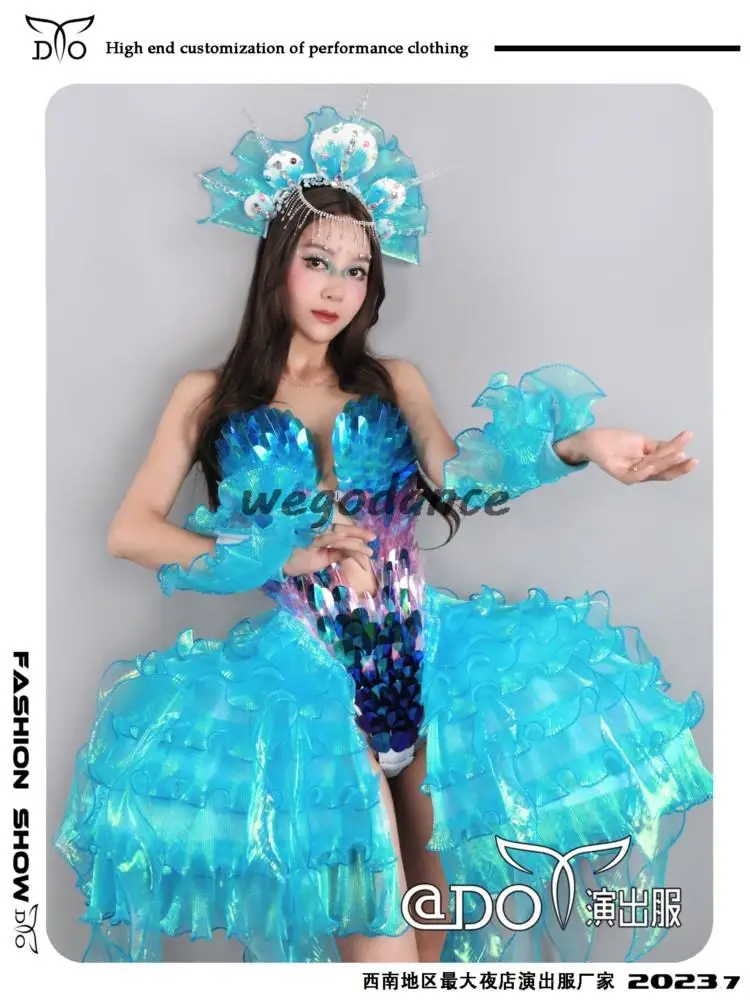 GOGO DS-Robe de brevde Style Sirène, Tenue de Bar, Discothèque, Océan