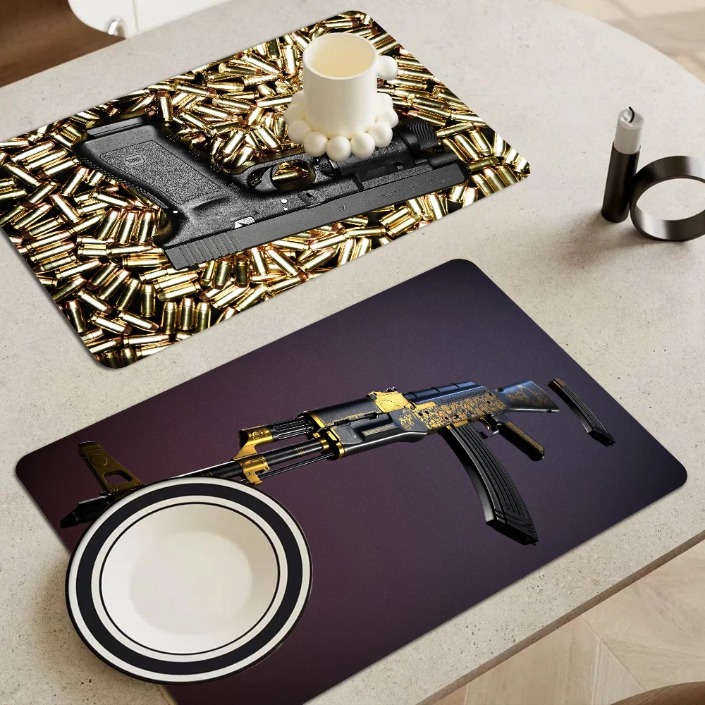 Rifle Pistol Revolver Gun AK47 Super Absorbent Coffee Mat Dish Draining Mat Large Kitchen Quick Dry Bathroom Drain Pad Kitchen