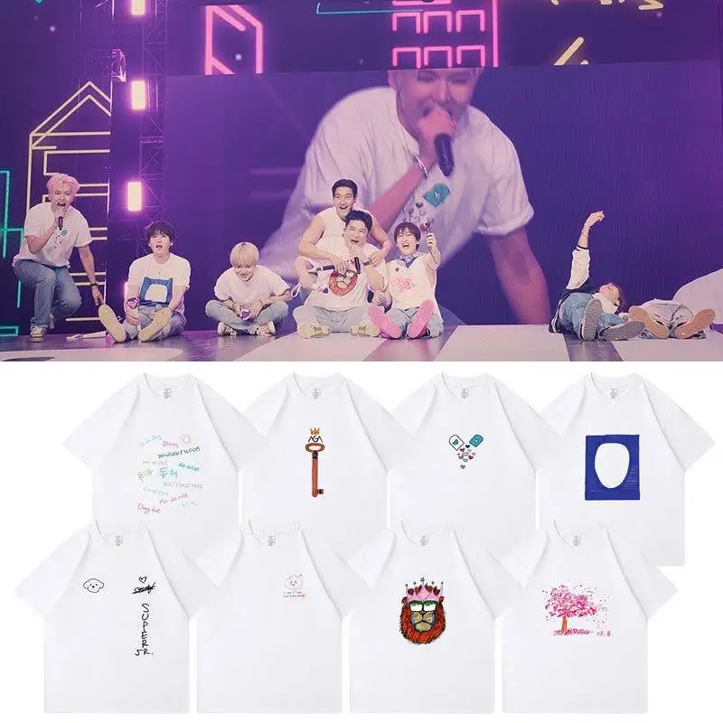 KPOP Super Junior Super Show9 Road Encore Concert T-Shirt O-Neck Hand Drawn Graffiti Printing Short Sleeve Couple Clothes