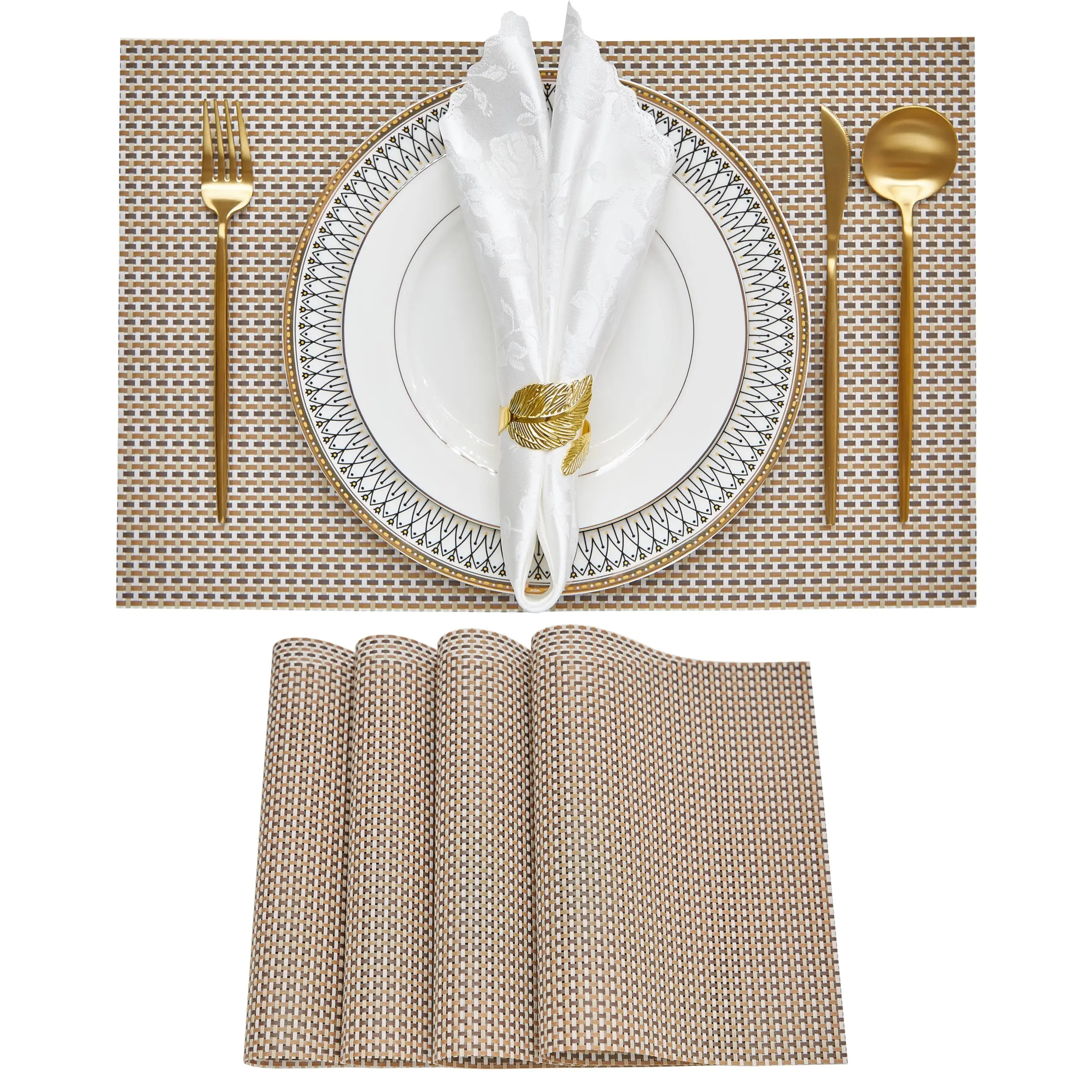 

Vinyl Placemats Easy Clean Woven Vinyl Placemats for Dining Table, Indoor/Outdoor Place Mats, Washable PVC Table Mats 12x18 Inch