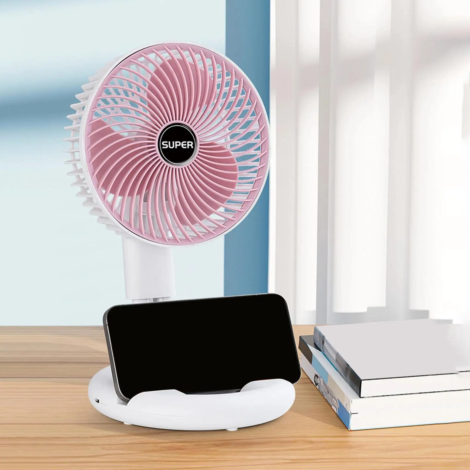 Foldable Floor Fan 3 Speeds Strong Wind Quiet USB Rechargeable Portable Desk Fan Telescopic Stand Personal Cooling Breeze