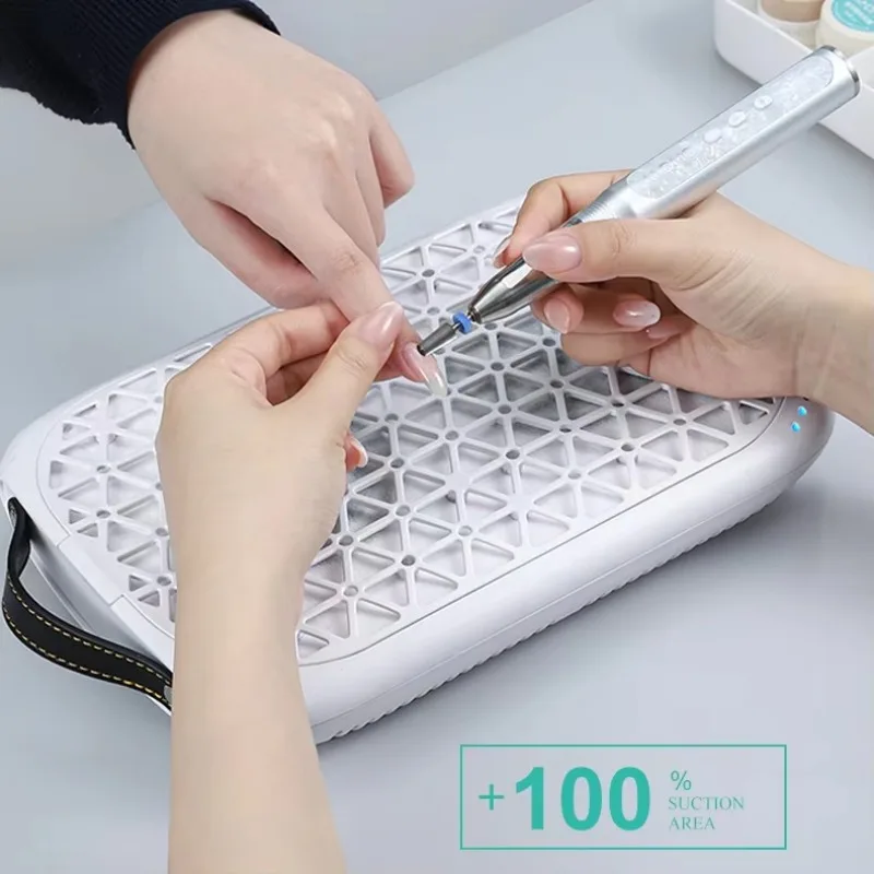 

12000RPM Nail Vacuum Cleaner Strong Suction Dual Turbine Nail Dust Collector Built in Large Battery Brushless Motor