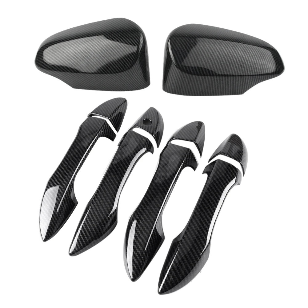 

for 2014-2018 Toyota Corolla Carbon Fiber Rear View Mirror + 4 Outer Exterior Door Handle Cover