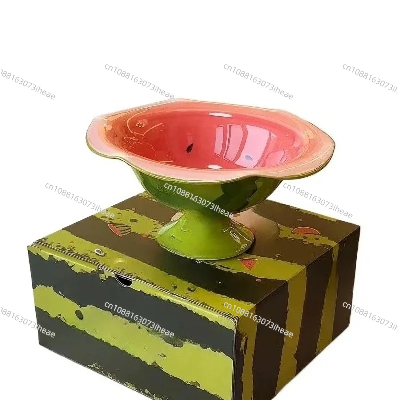 Household ceramic fruit plate, living room tea table snack plate, cute high-value personalized watermelon salad bowl