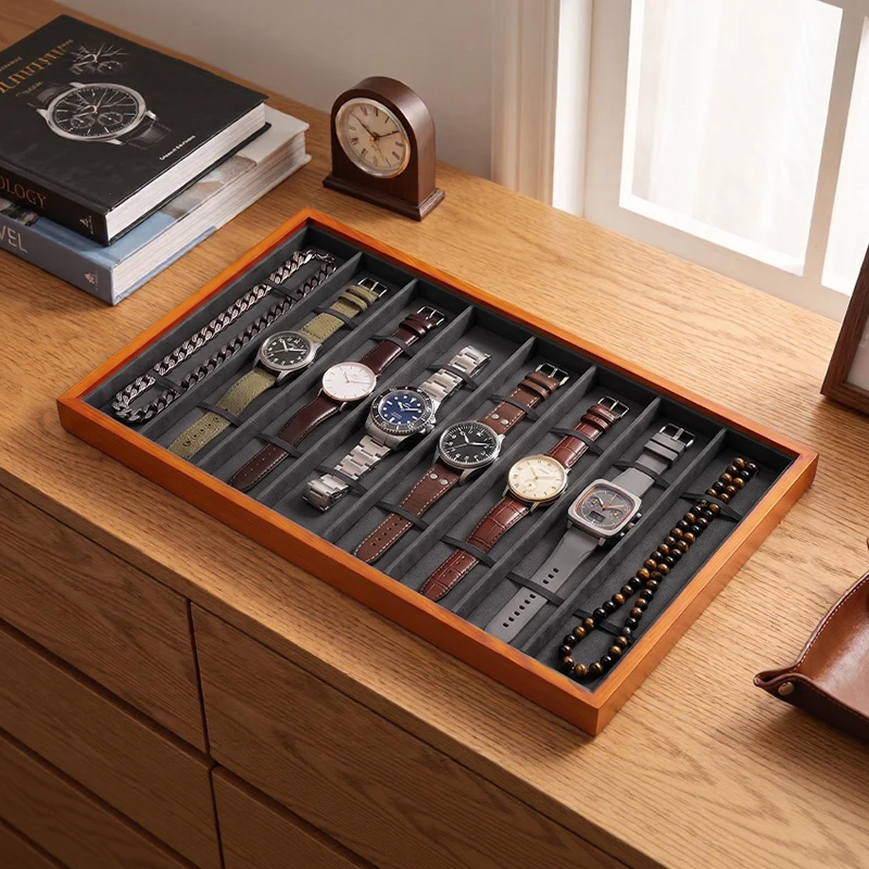 MISHITU Wooden Watch Stroage Tray 6/8 Slots Watch Display Organizer Drawer Cabinet Watch Band Holder Jewelry Tray for Men Watch