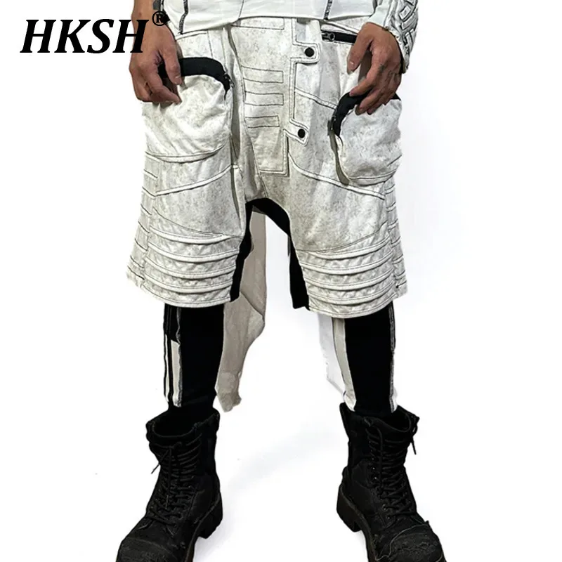 

HKSH весна осень новые мужские Tide Techwear асимметричные цветные блоки плиссированные лоскутные повседневные брюки с заниженной промежностью и полу Lehgh Ins HK6282
