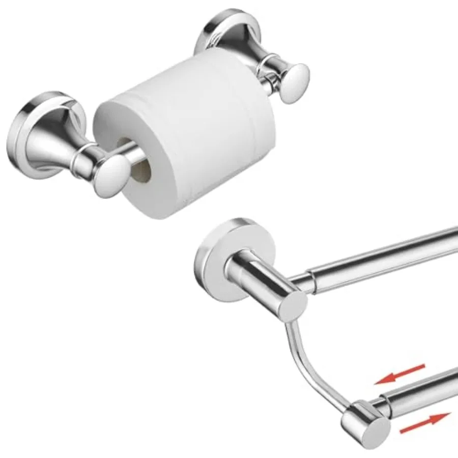 

Adjustable 16.5-28.5 Inches Double Bath Towel Bar with Wall Mounted Toilet Paper Roll Holder Rustproof Toilet Tissue Paper Hold