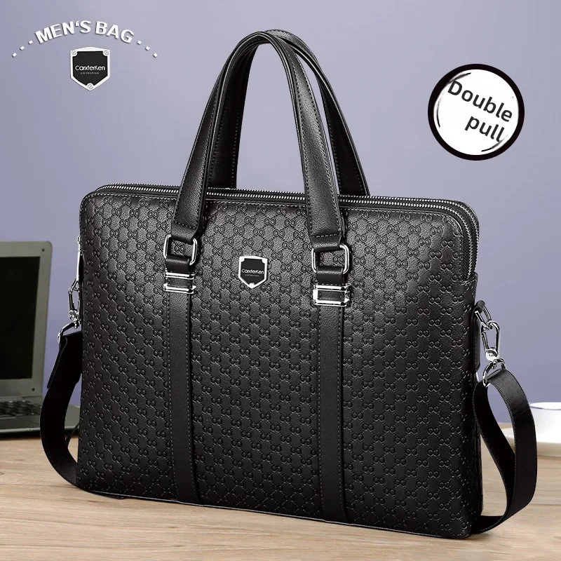 

Мужской деловой портфель, сумка для ноутбука, большая вместительная сумка с двойной молнией, сумка через плечо