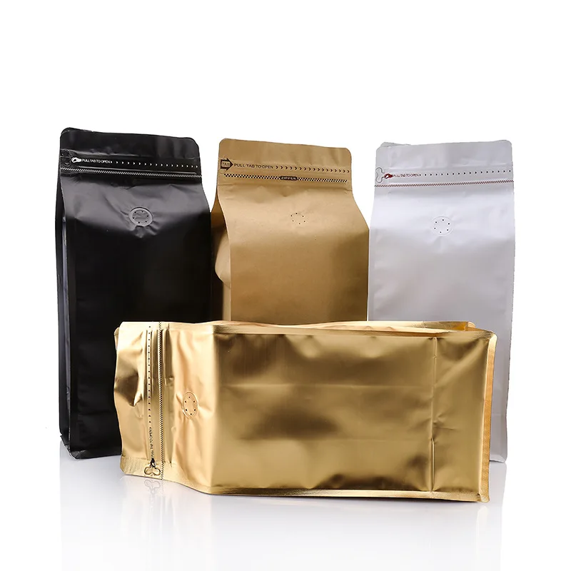 Thick Flat Bottom Coffee Bean Mylar Package Bags with Valve Aluminum Foil Side Gusset Zip Lock Coffee Bean Storage Bags 25pcs