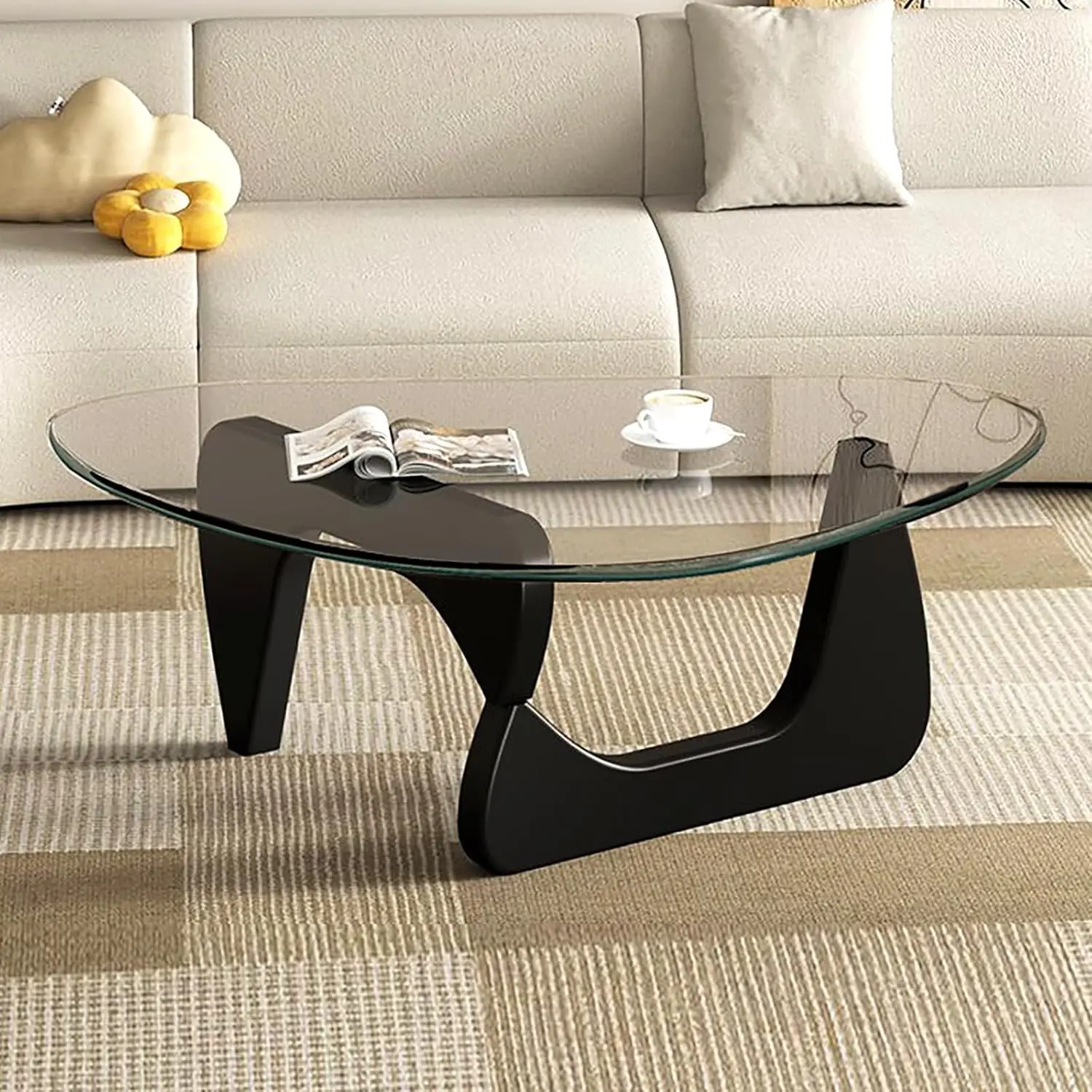 

Glass Coffee Table, Black Coffee Table for Living Room, Elegant and Functional Coffee Tables,Suitable(Black/Transparent,Large）