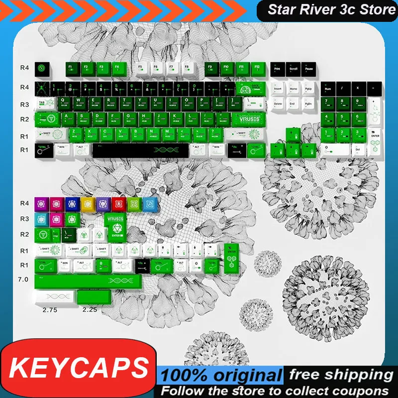 

Sinokey Viruses Theme Keycaps Mechanical Keyboard Accessories Five Sided Sublimation 144keys Pbt Laptop Gift