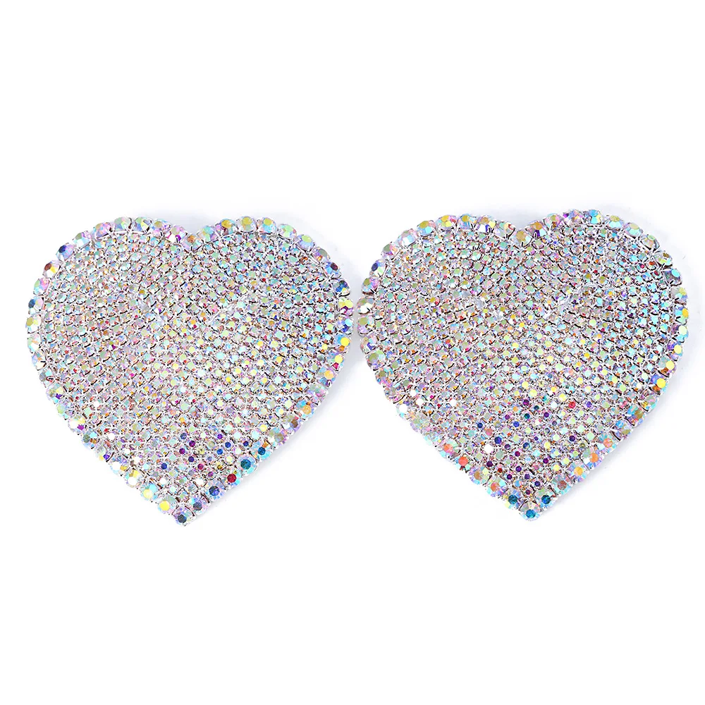 GLAMing New Colorful Heart Shape Nipple Stickers Rhinestone Chest Jewelry Sexy Women Nipple Cover Bra Decor Love Nipple Pasties