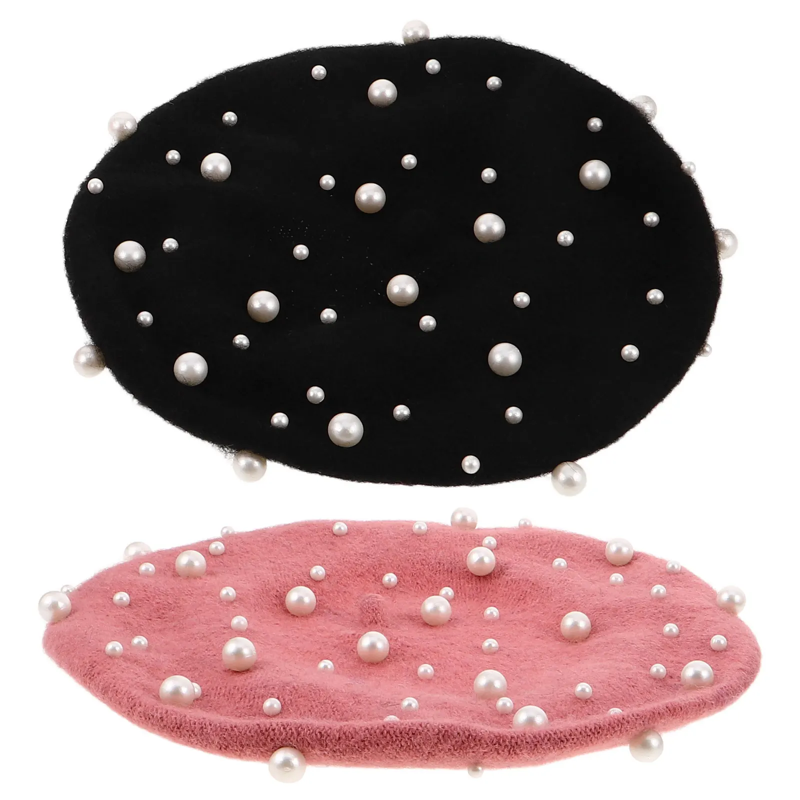 

2pcs Vintage Beret Hat Pearl Wool Winter Warm Hat For Women Girls French Cap Autumn Winter Daily Wear Crochet Knit